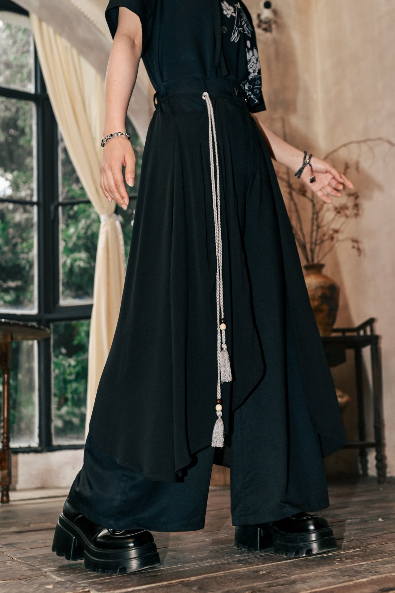 モードチャイナデザインワイドレッグパンツ