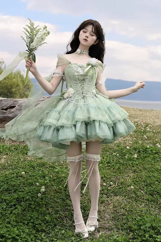 [Order Deadline: April 5] Green Fairy Wizard Floral Lolita Dress + Full Set + Accessories