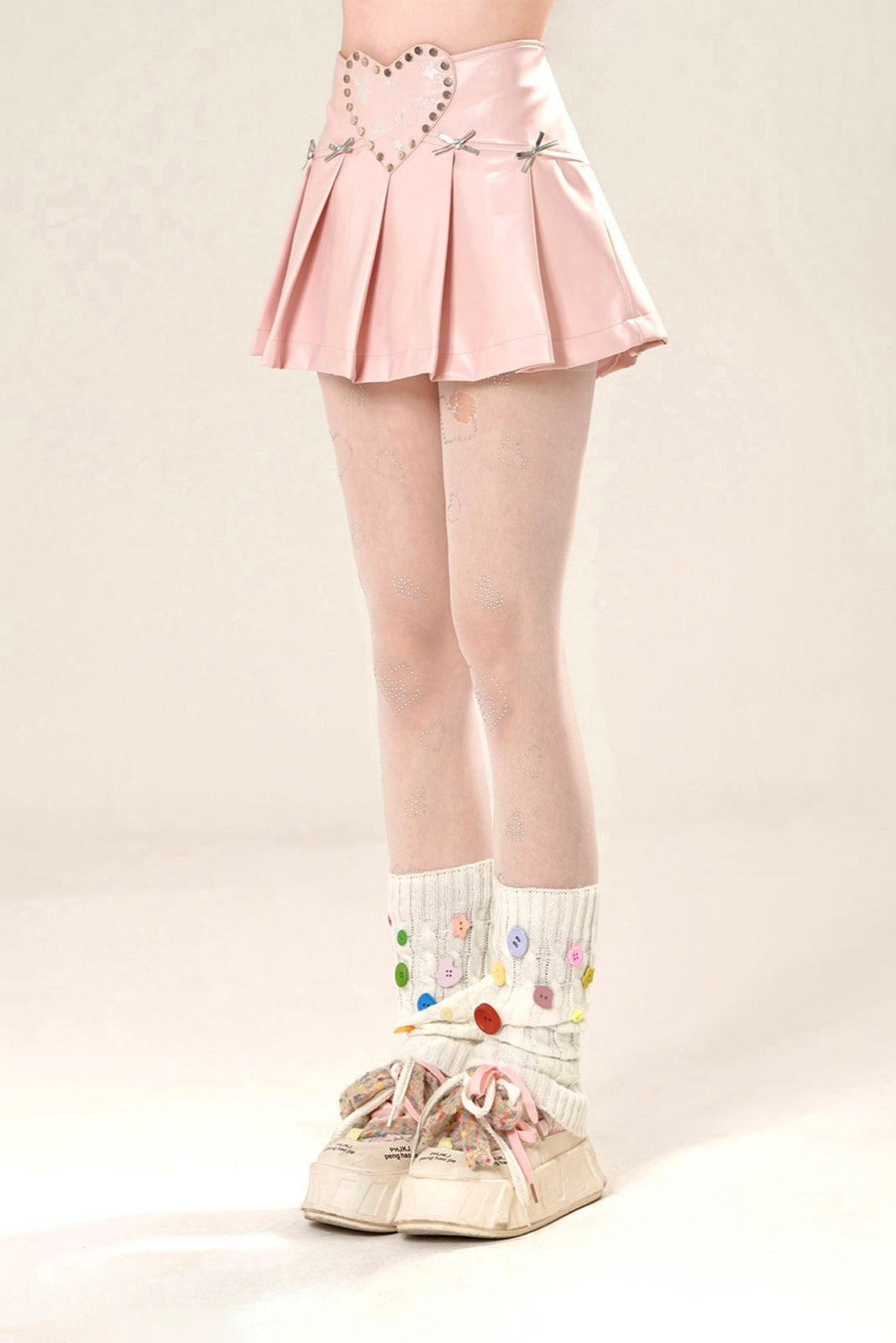 レザーシックアラインプリーツミニスカート