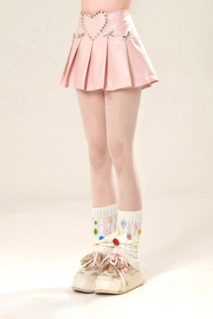 レザーシックアラインプリーツミニスカート