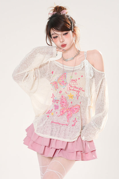 フロスティングバタフライスモックトップス