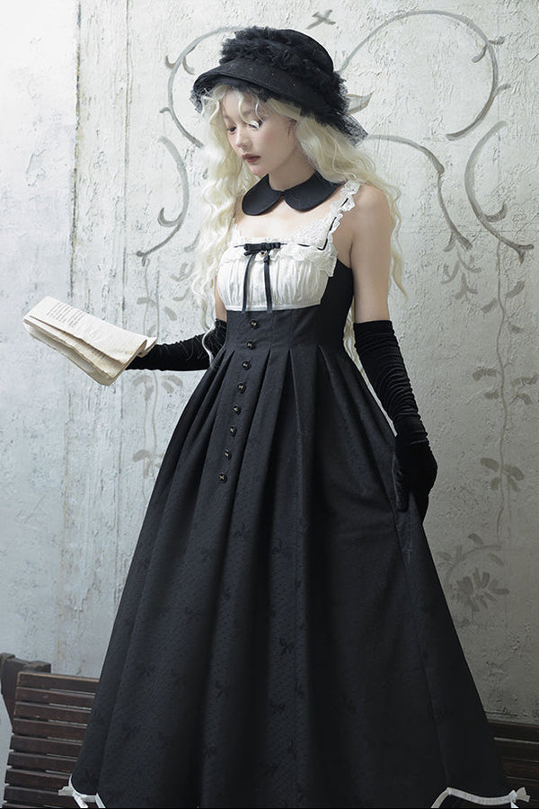 サイレントブラックレディロリータプリンセスジャンパースカート＋クロップドトップス