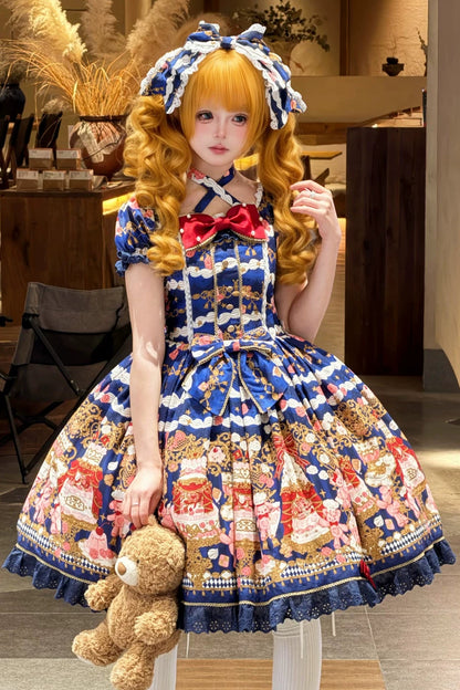 【4月26日予約締切】レトロロマンスイートロリータリボンケーキプリントホルターネックドレス