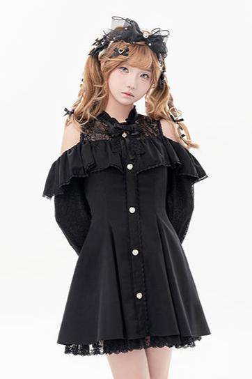 [Reservation product] Race frills off -shoulder dress