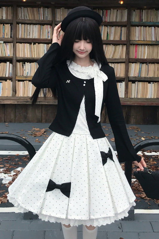 Polka Dot Knit Top And Skirt Set