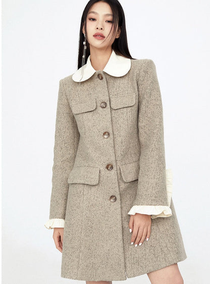 Doll Collar Ruffle Fur Wool Coat