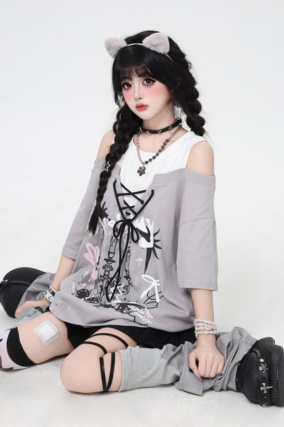 Crazy Girl Off-Shoulder Loose Top