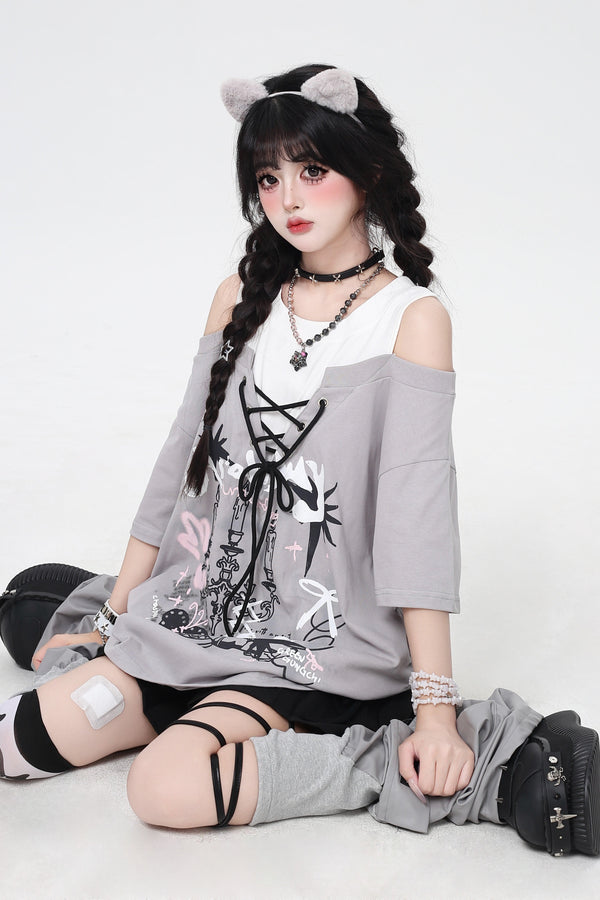 Crazy Girl Off-Shoulder Loose Top