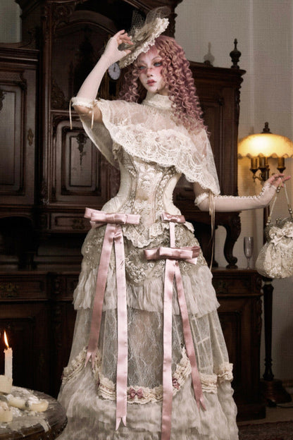 French Elegant Lolita Long Skirt + Hip Cushion Brace Skirt + Big Bow