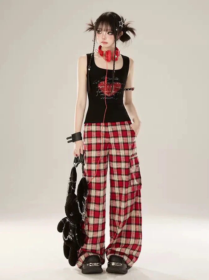 Red Check Casual Pants