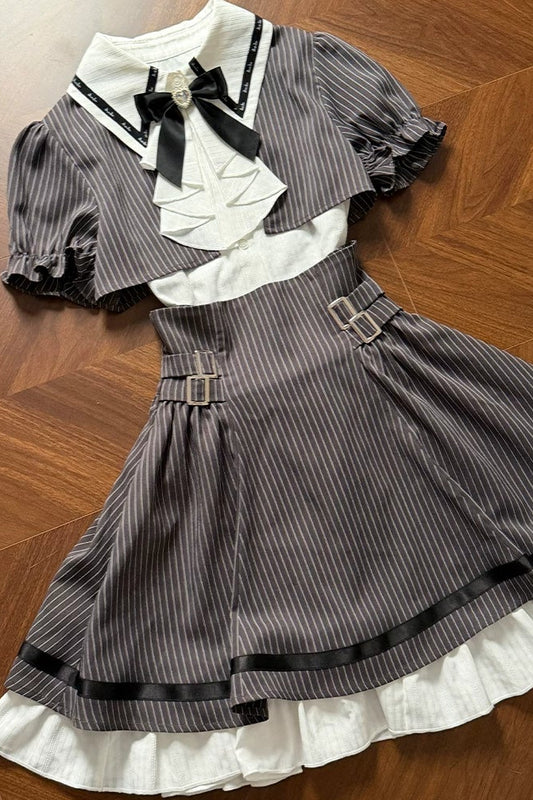 Striped Puff Sleeve Top + Skirt