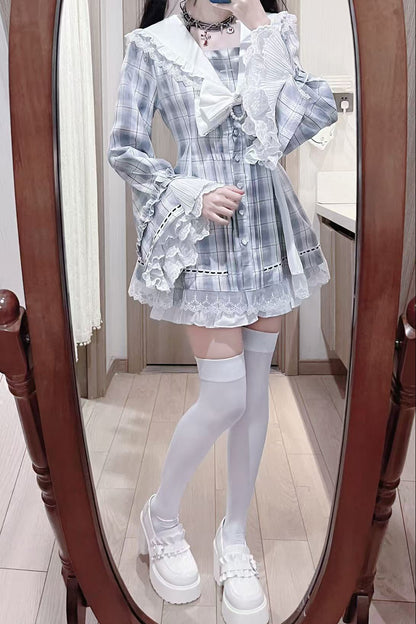【12月24日予約締切】ゴシックセーラーカラーレースリボンチェックドレスセットアップ