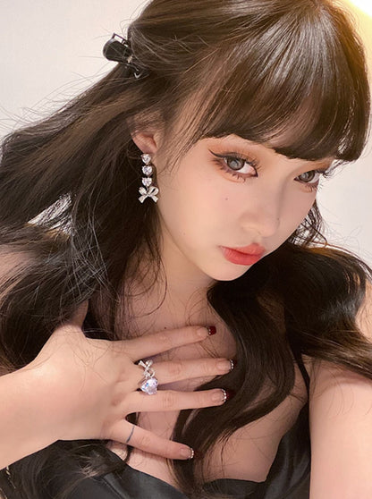 Ribbon heart earring + earrings + ring