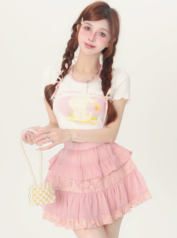 フレンチラビットパフスリーブショートTシャツ