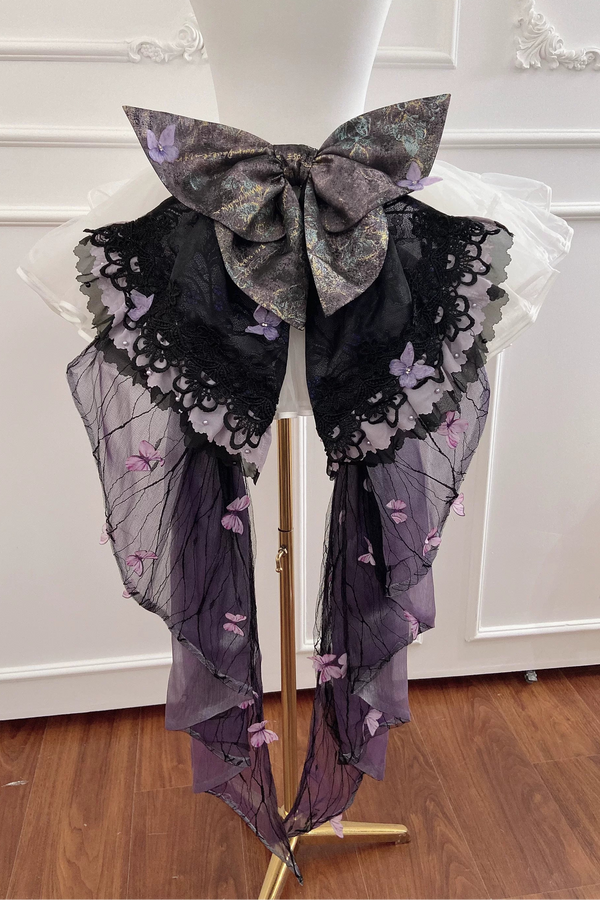 [Pre-order Deadline: August 29] Purple x Black Dark Gothic Butterfly Series Accessories (Gorgeous Witch Hat, Hairband with Veil, Wrist Cuffs, Pair of Hair Clips, Back Ribbon Train)