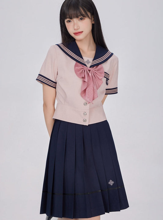 College Sailor Top + High Waist Slim A-Line Skirt