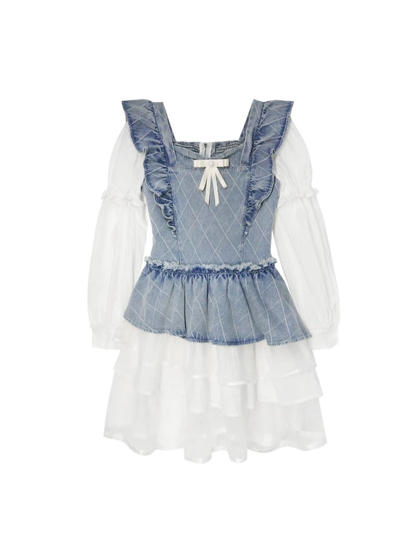 モーニングフラワーフェイクツーピースウエストワンピース