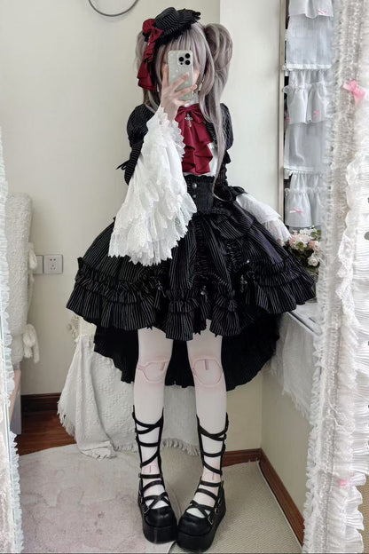 【12月6日予約締切】クロスノクターンゴシックダーク・ストライプレイヤードトップ＋クロスローズ・ストライププルアップスカート