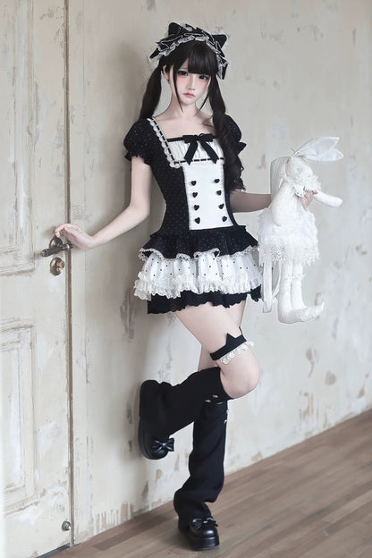 [Pre-order Deadline: June 29] Vintage Black x White Polka Dot Puff Sleeve Tiered Dress