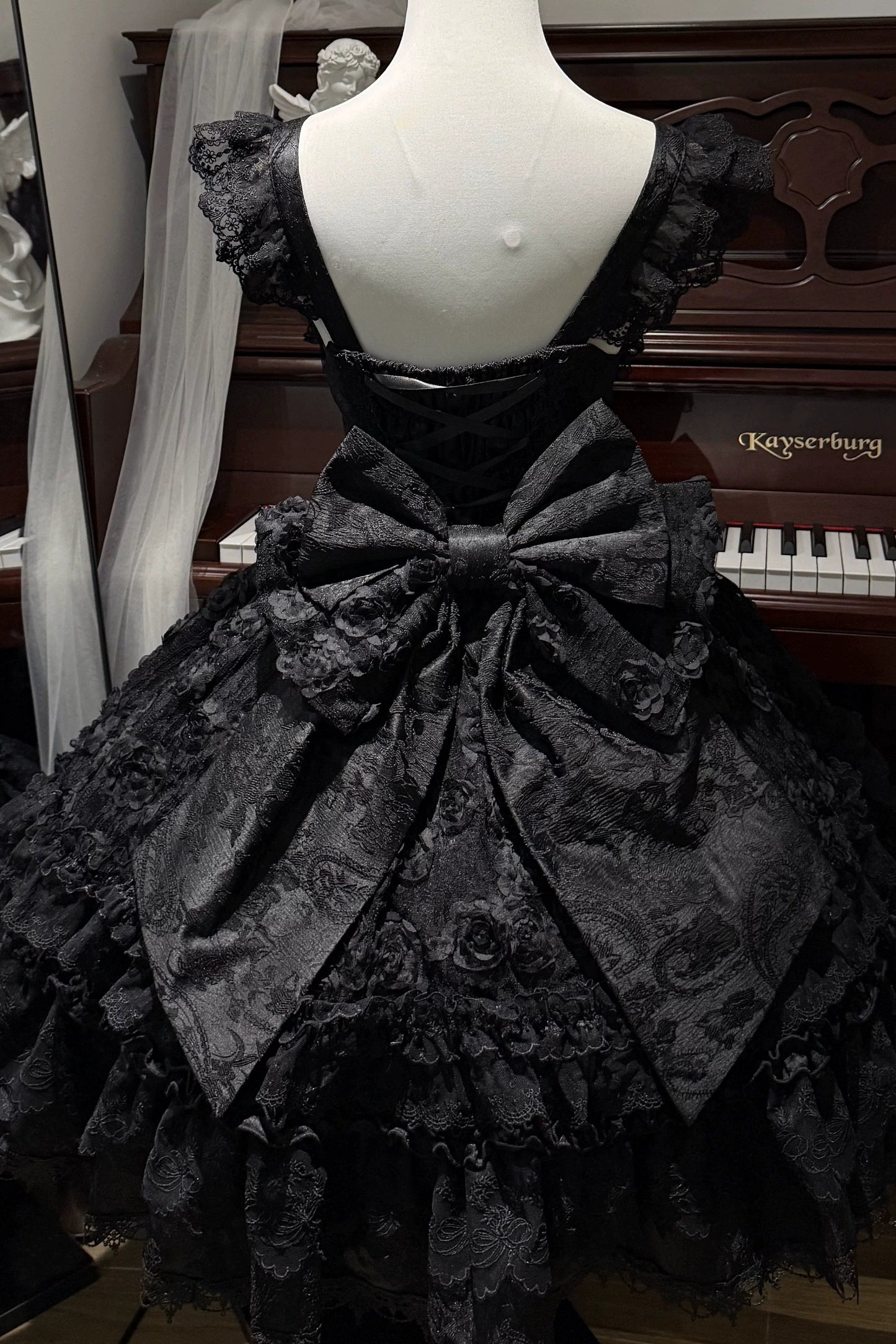 ローズフリルプリンセスジャンパースカート+バッグリボン+ボンネット