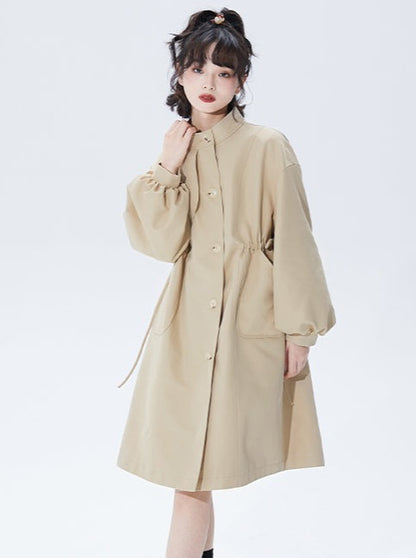 Khaki Stand Collar Windbreaker Coat