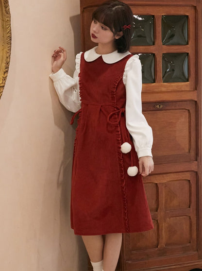 Red Corduroy Sleeveless Dress