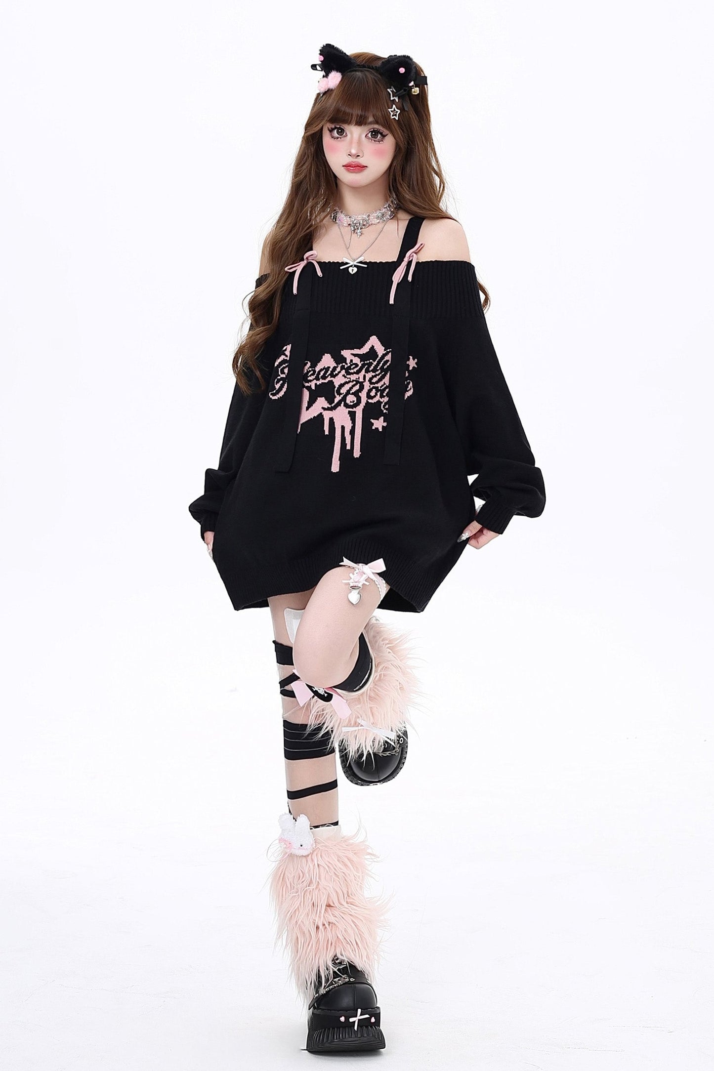 Ribbon Shoulder Loose Design Sweater