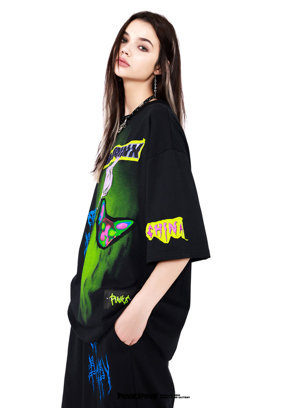 Electric Muongraphic Cat Print Street T -shirt + Short Pants