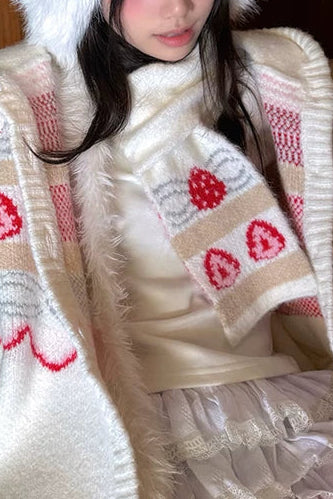 Strawberry Jacquard Knit Scarf