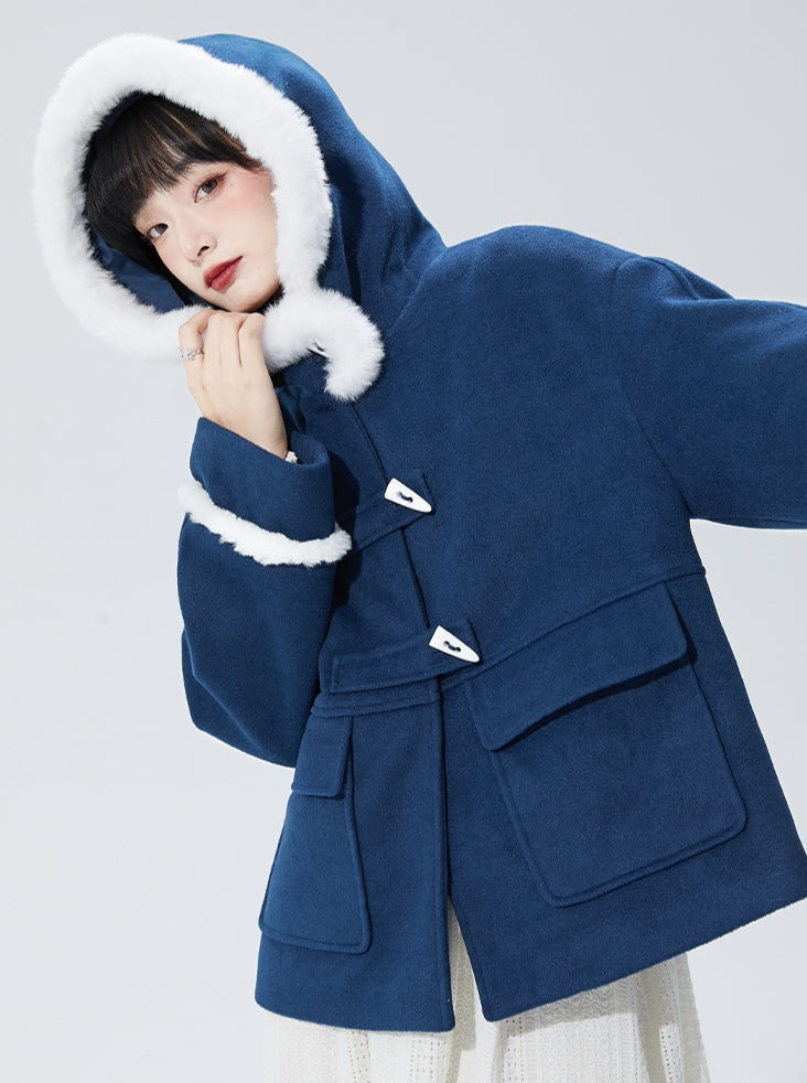 Boa Hooded Horn Button Wool Coat