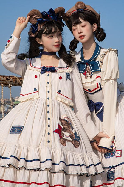 [Reservation deadline on October 8] Navy Bear Original Lolita Fake Two Piece Dress + One Piece + Tops + Suspender Dress