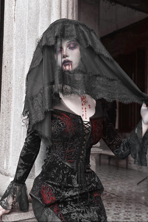 Blood Peak Gothic Dark Velvet Long Dress