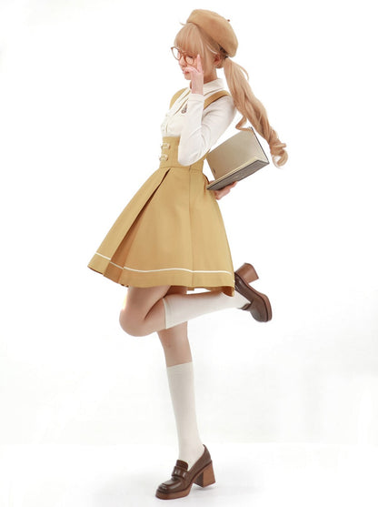 College Suspender Skirt + Blouse + Badge