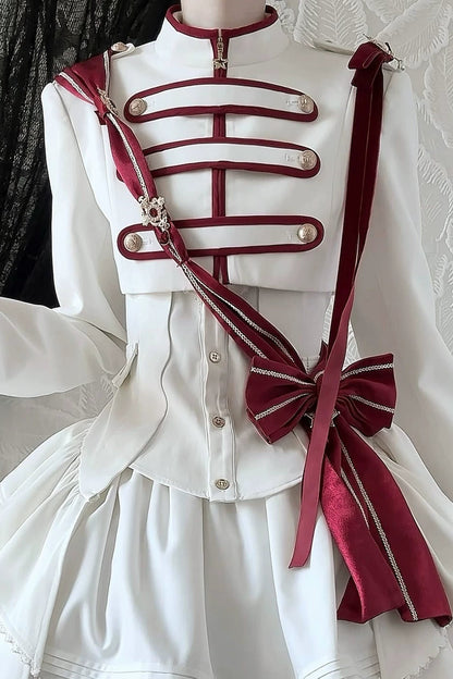 【9月13日予約締切】White Burgundy Military Ruffle Lolita Series Accessories (Officer cap ・ Leg covers ・ Sash)