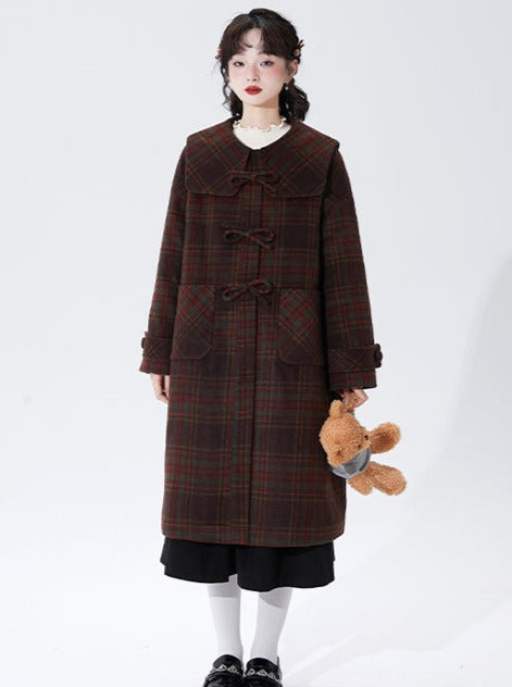 Christmas Check Long Wool Coat