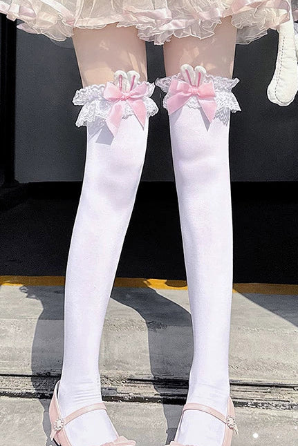 Bunny ears lace ribbon knee-high socks