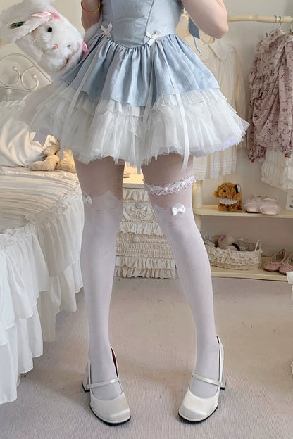 Ribbon knee-high style tights