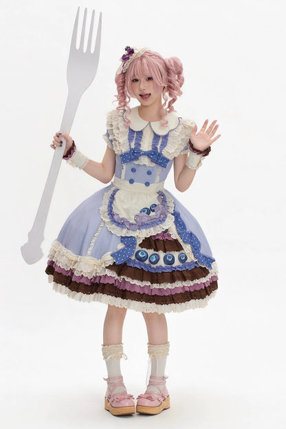 【8月8日予約締切】ブルーベリーカフェロリータOPドレス（ショート・ロング）＋エプロン＋ケーキミニハット