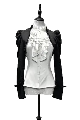 【3月6日予約締切】ダークゴシックブラックショートジャケット＋ホワイトシャツ＋ローズリボン