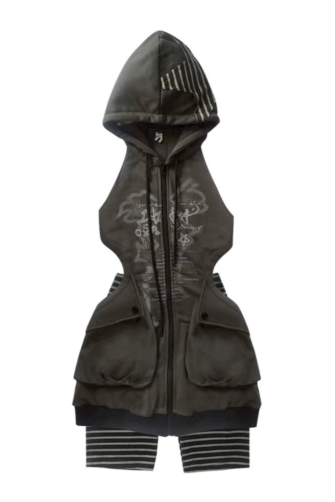 ロングパーカーカットアウトY2Kスウェットワンピース