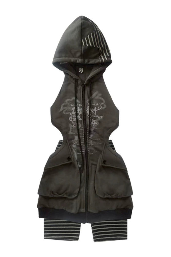 ロングパーカーカットアウトY2Kスウェットワンピース