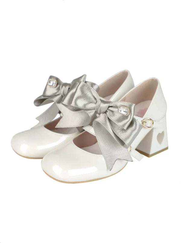 Ribbon Open Heart High Heel Lolita Shoes [Jewel Ribbon, Normal Ribbon].