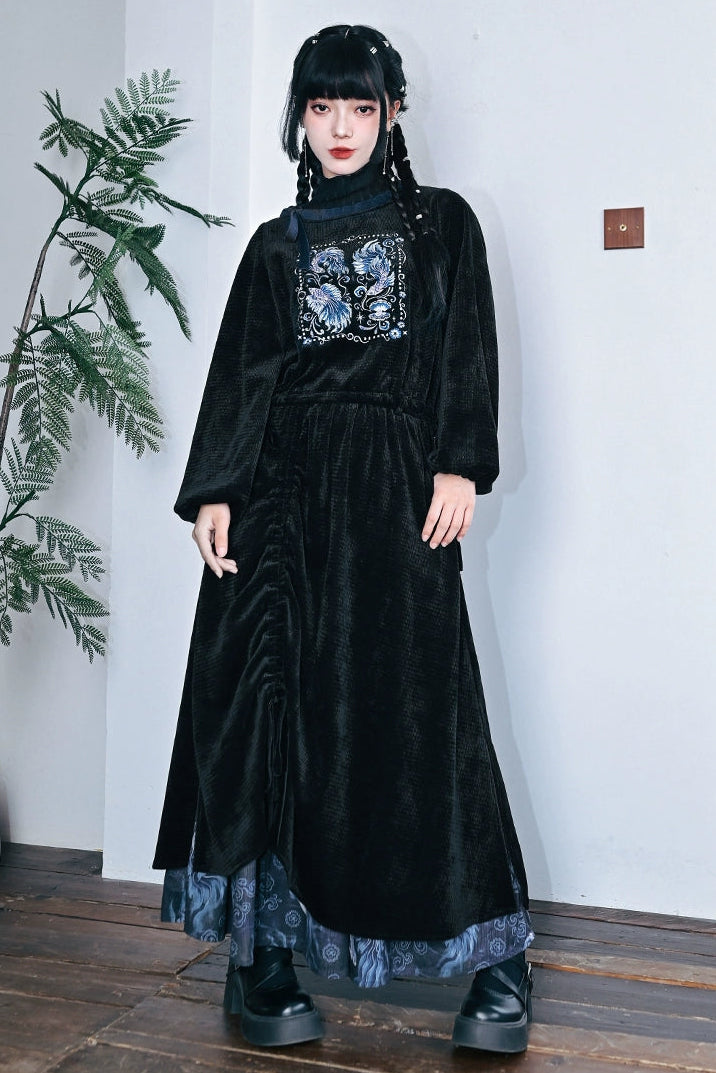 ダークチャイナパッチワークスカート