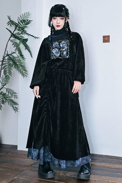 ダークチャイナパッチワークスカート