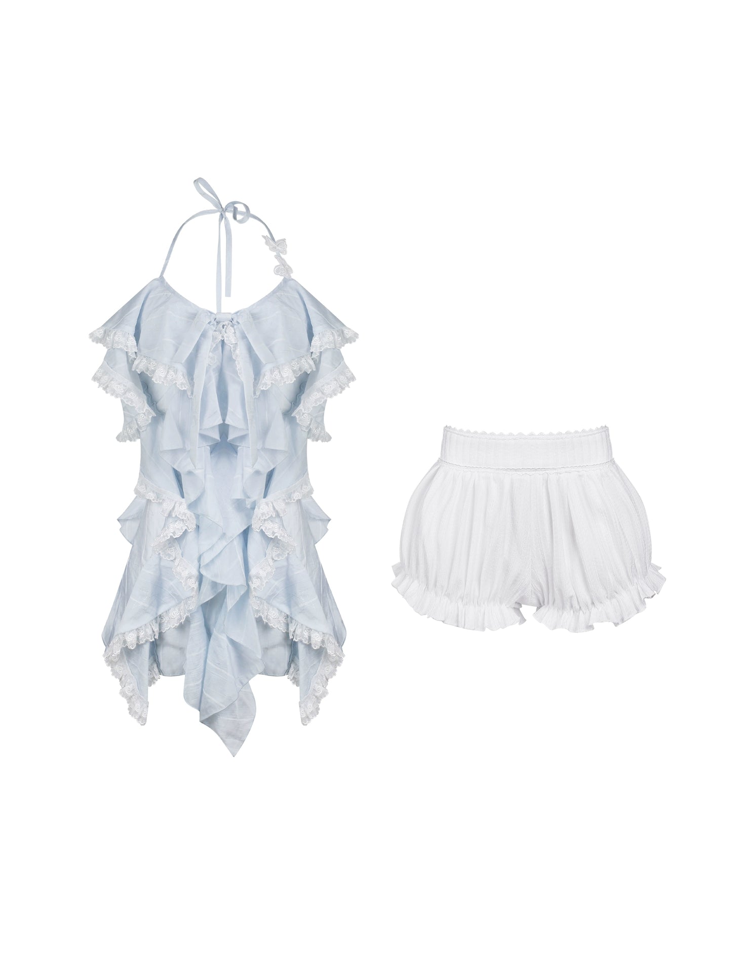 Waves Halter Dress + White Bubble Shorts