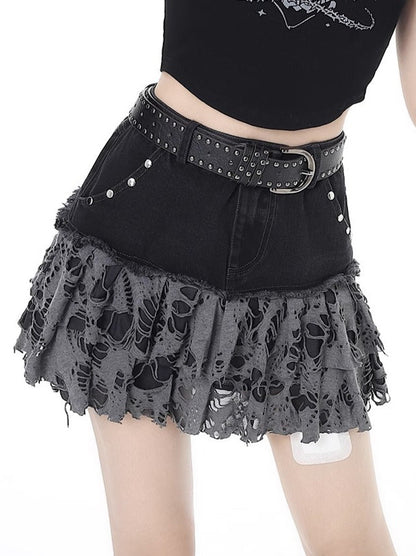 Subculture Broken Hole Denim Belt Skirt