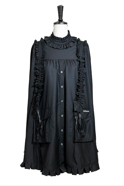 【11月6日予約締切】White/Black Gothic Lolita Drawstring Frill Strap Doll Dress