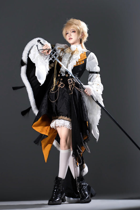 [Pre-order Deadline: December 2] Royal Gothic Military Prince Costume Complete Set (Shirt + Shorts + Long Vest with Train + One-Shoulder Fur Cape + Accessories)