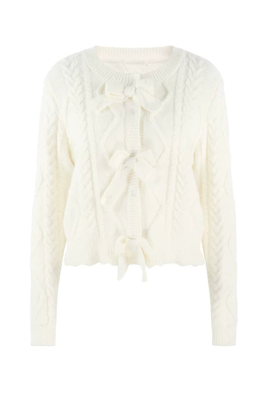 リボンケーブルニットカーディガン