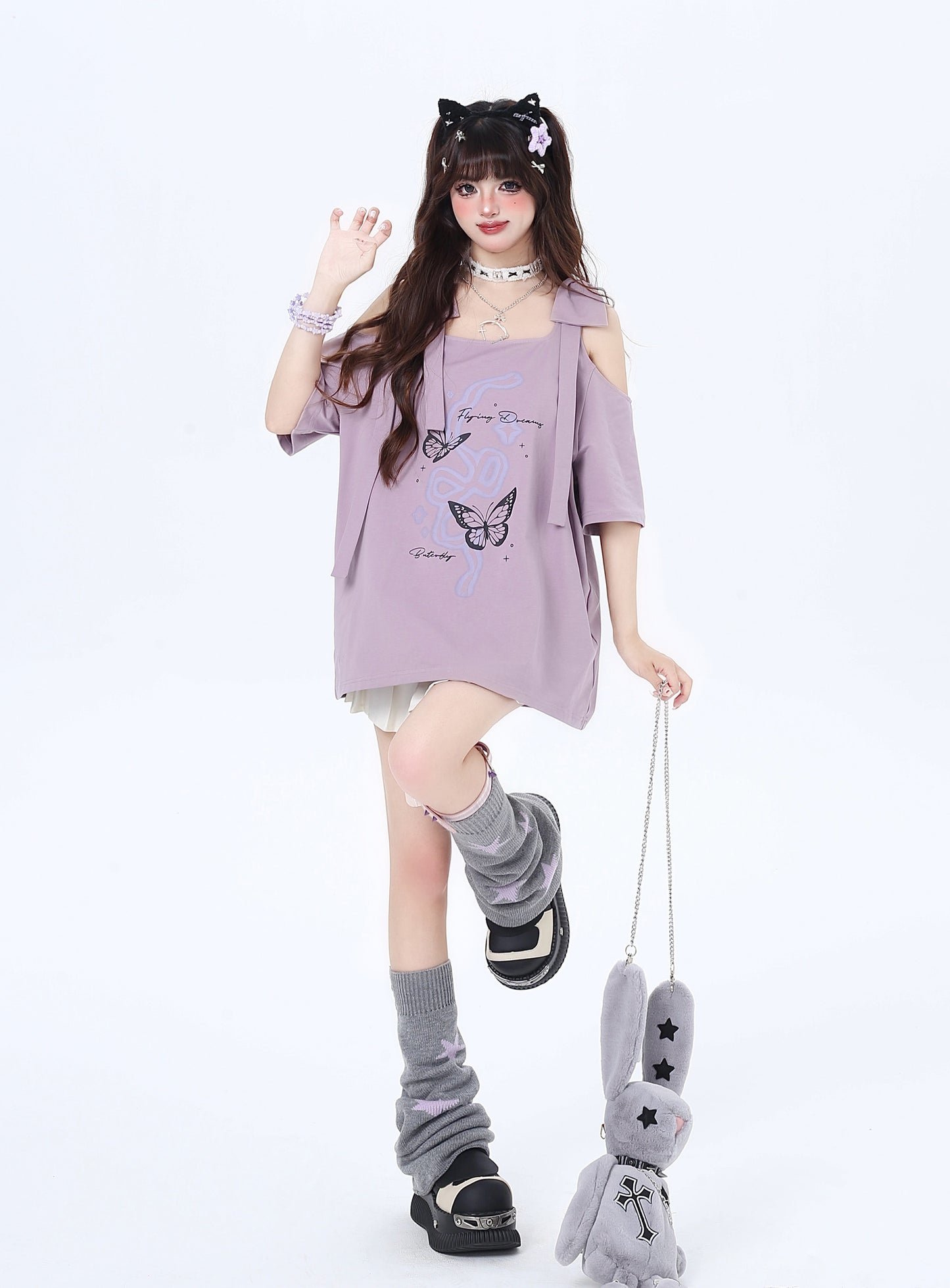 Butterfly Ribbon Shoulder Loose Top